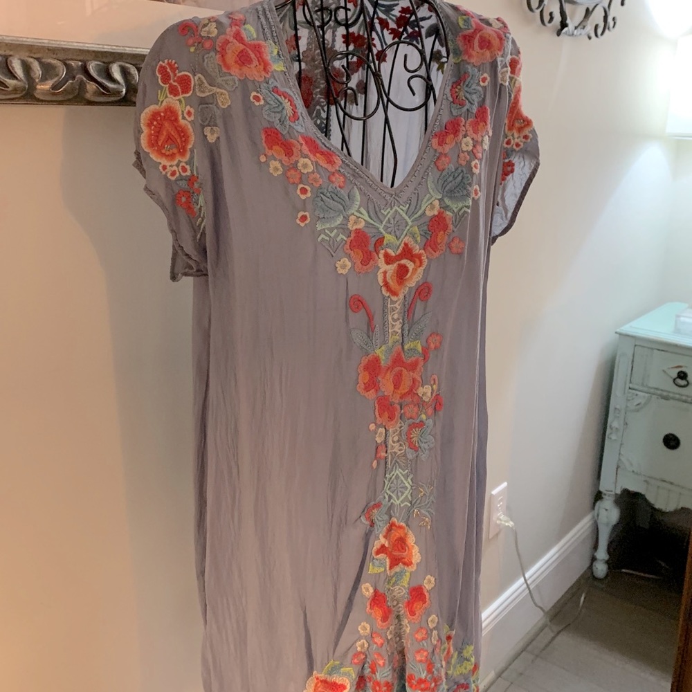 Johnny Was charcoal gray & floral embroidery Dress